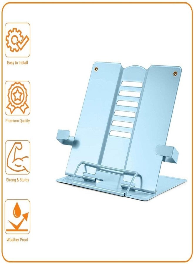 PERPART Metal Book Stand Holder | Portable Cookbook Holder,Adjustable Recipes Book Organizer | Book Stands & Holders for Reading Study Foldable Accessories (Blue) - Image 2